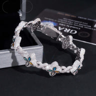 Custom Luxury Iced Out Hip Hop Moissanite Diamond 925 Silver Cuban Link Chain Bracelet Popular Colorful Flower Clover Bracelet