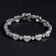 New Iced Out 925 Sterling Silver Heart Shape Moissanite Bracelet Trendy Men Hip Hop Jewelry Moissanite Cuban Link Chain