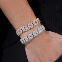 Hip Hop High Quality Iced Out Moon Shape 925 Silver Two Tone 13mm Moissanite Cuban Link Bracelet
