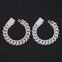 Rapper Jewelry Hip Hop Mens 15mm Iced Out 925 Sterling Silver Two Tone Moissanite Cuban Bracelets
