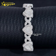 GRA Certificate Men Women Iced Out Hip Hop 925 Silver Heart Moissanite Infinity Cuban Link Bracelet