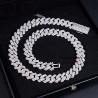 Custom Name Lock 18MM White Gold Plated Baguette Design Hiphop Cuban Link S925 VVS Moissanite Diamond Cuban Chain Men's Necklace