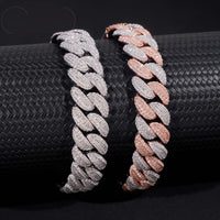 Hip Hop High Quality Iced Out Moon Shape 925 Silver Two Tone 13mm Moissanite Cuban Link Bracelet