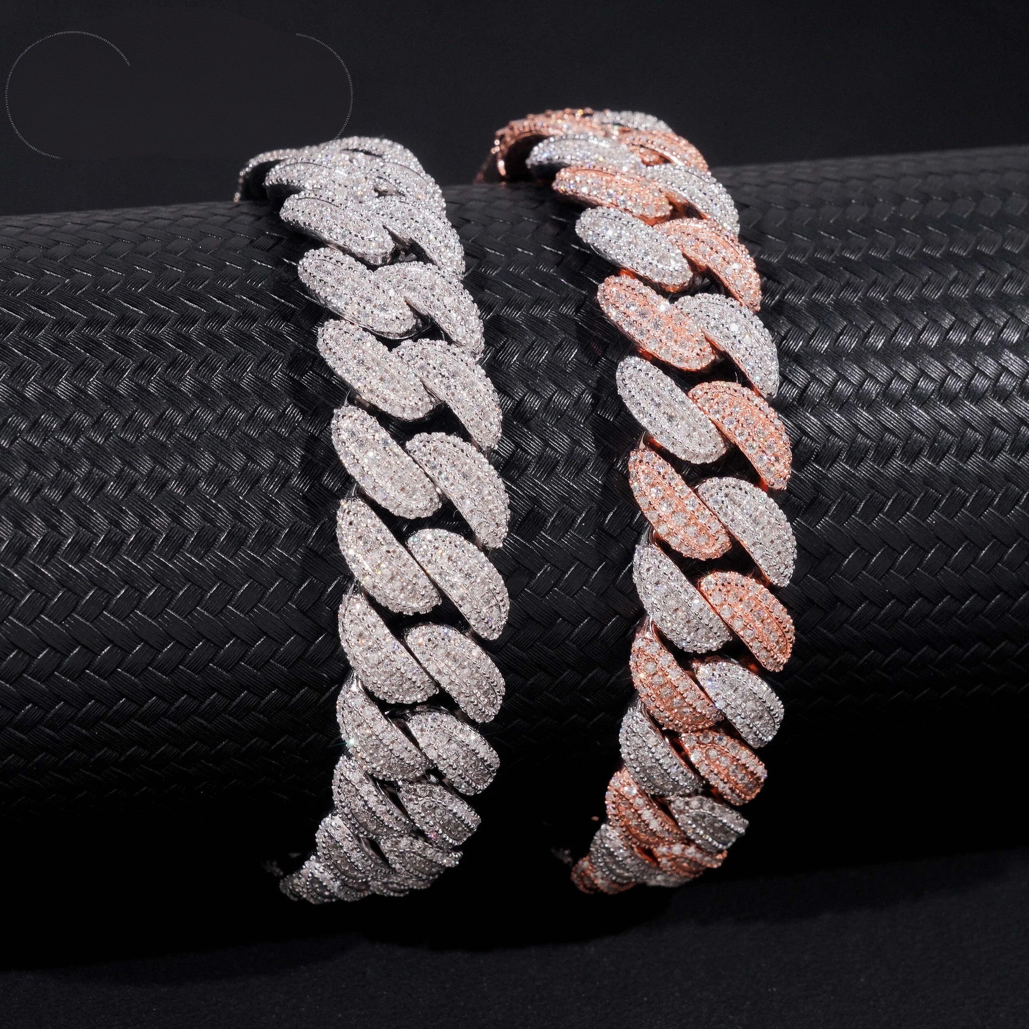 Hip Hop High Quality Iced Out Moon Shape 925 Silver Two Tone 13mm Moissanite Cuban Link Bracelet