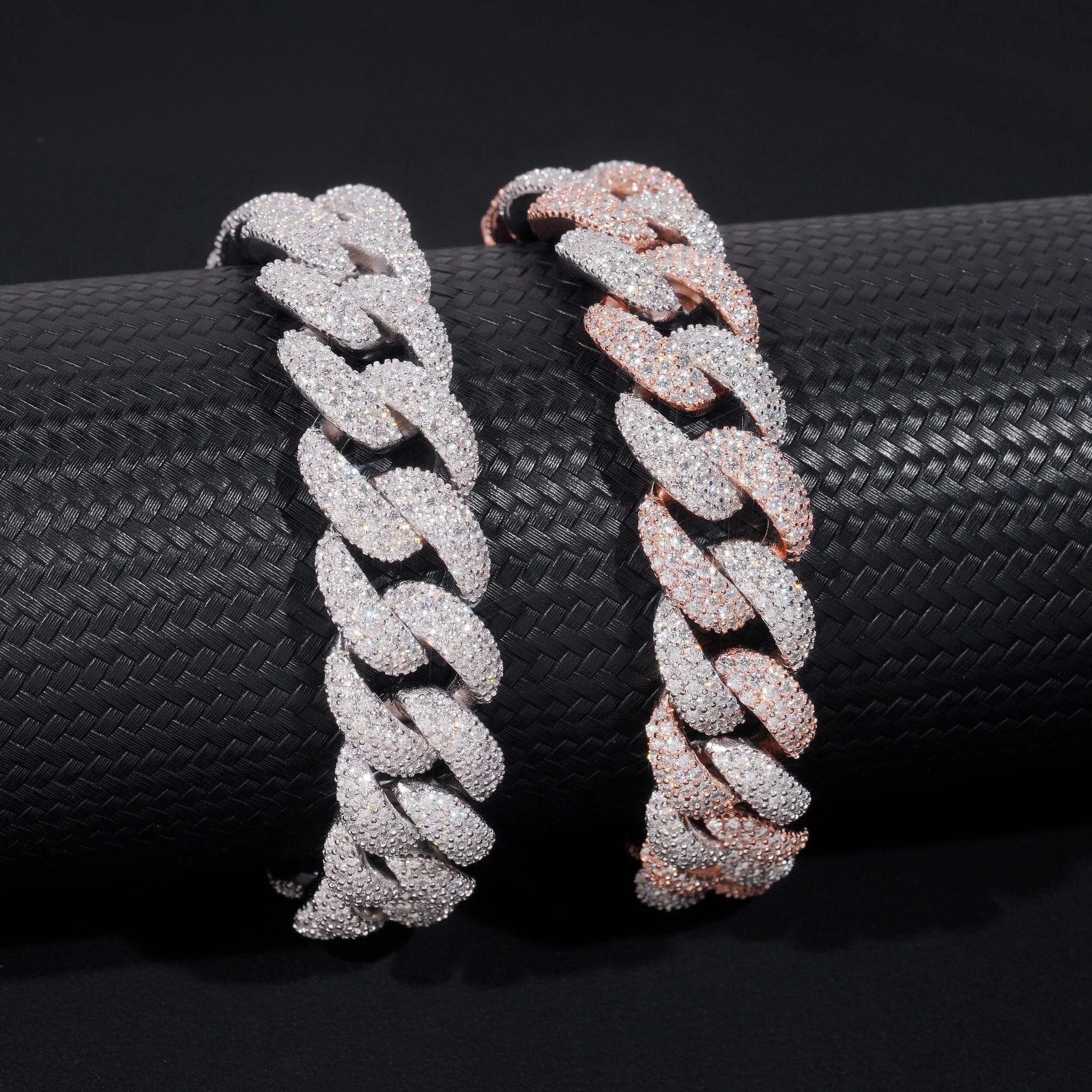 Rapper Jewelry Hip Hop Mens 15mm Iced Out 925 Sterling Silver Two Tone Moissanite Cuban Bracelets
