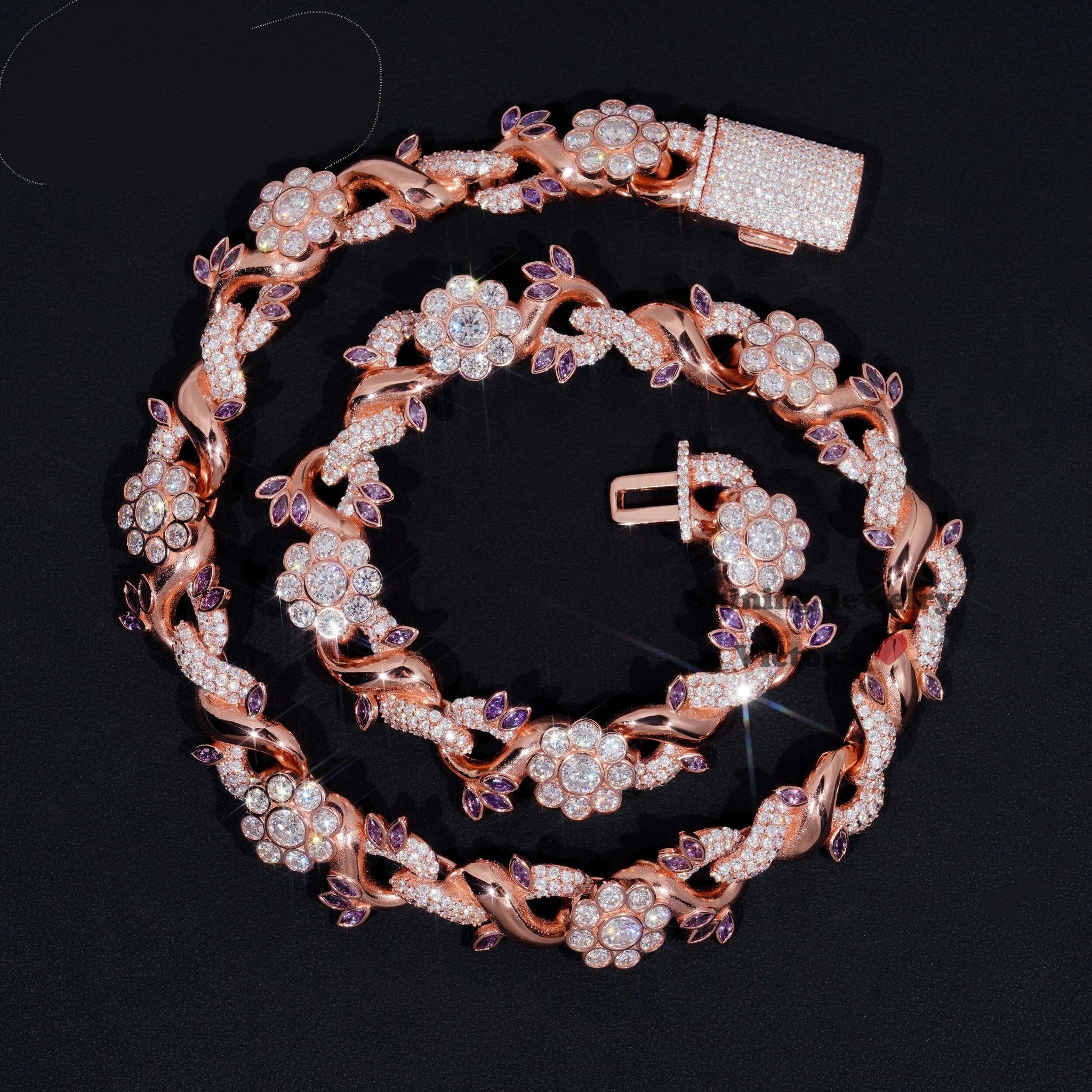 Pass Diamond Tester Rose Gold VVS Moissanite Lab Diamond Silver 925 18MM Flower Cuban Hip Hop Iced Out Jewelry Cuban Link Chain