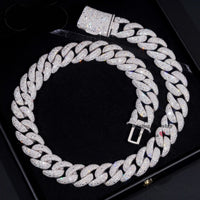 Rapper Hip Hop Jewelry Prong Setting GRA 925 Sterling Silver White Gold Plated Miami Moissanite Diamond 20MM Mosaic Cuban Chain