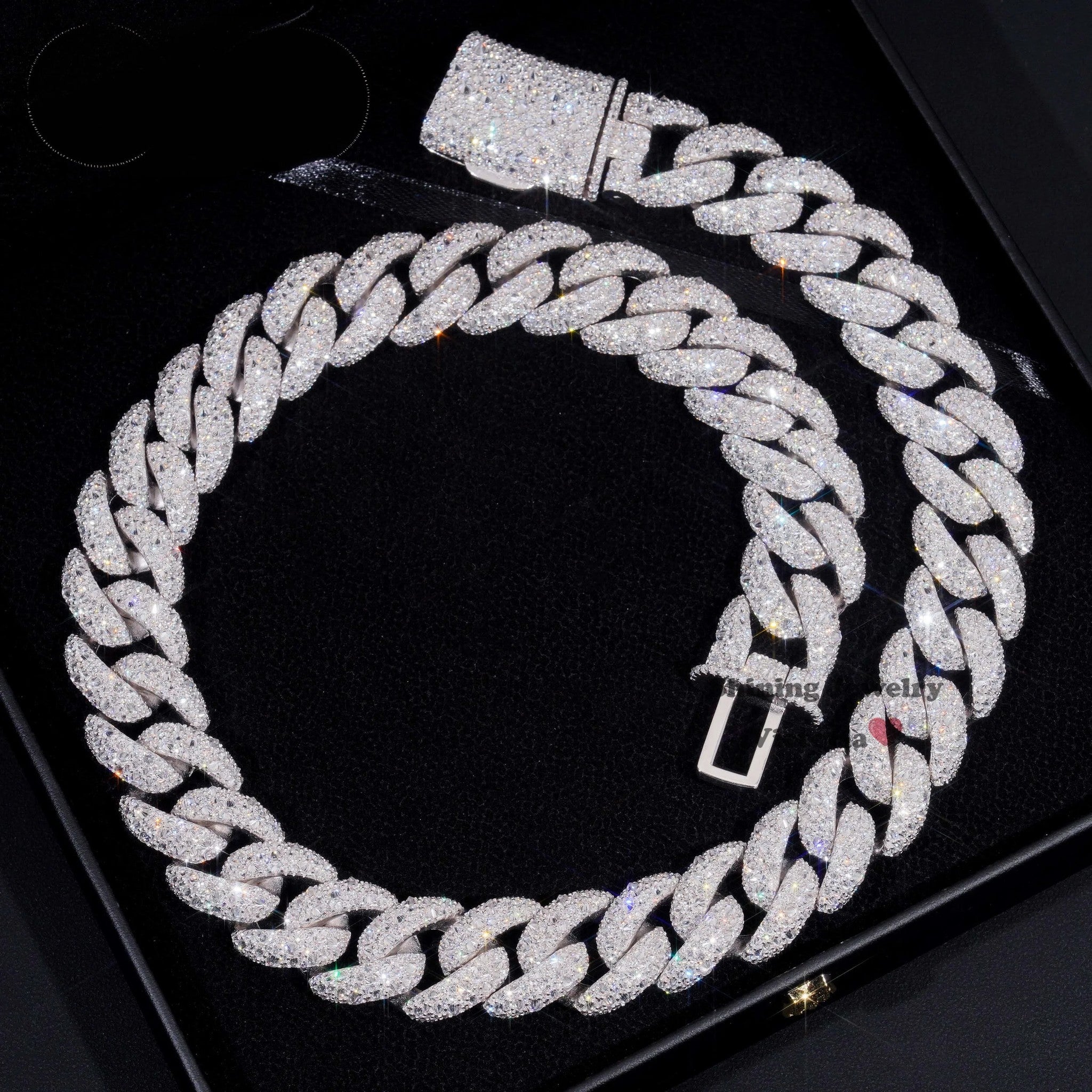 Rapper Hip Hop Jewelry Prong Setting GRA 925 Sterling Silver White Gold Plated Miami Moissanite Diamond 20MM Mosaic Cuban Chain