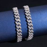Hot Selling 925 Sterling Silver 8mm Width 2 Row Hip Hop Iced Out Moissanite Cuban Link Bracelet