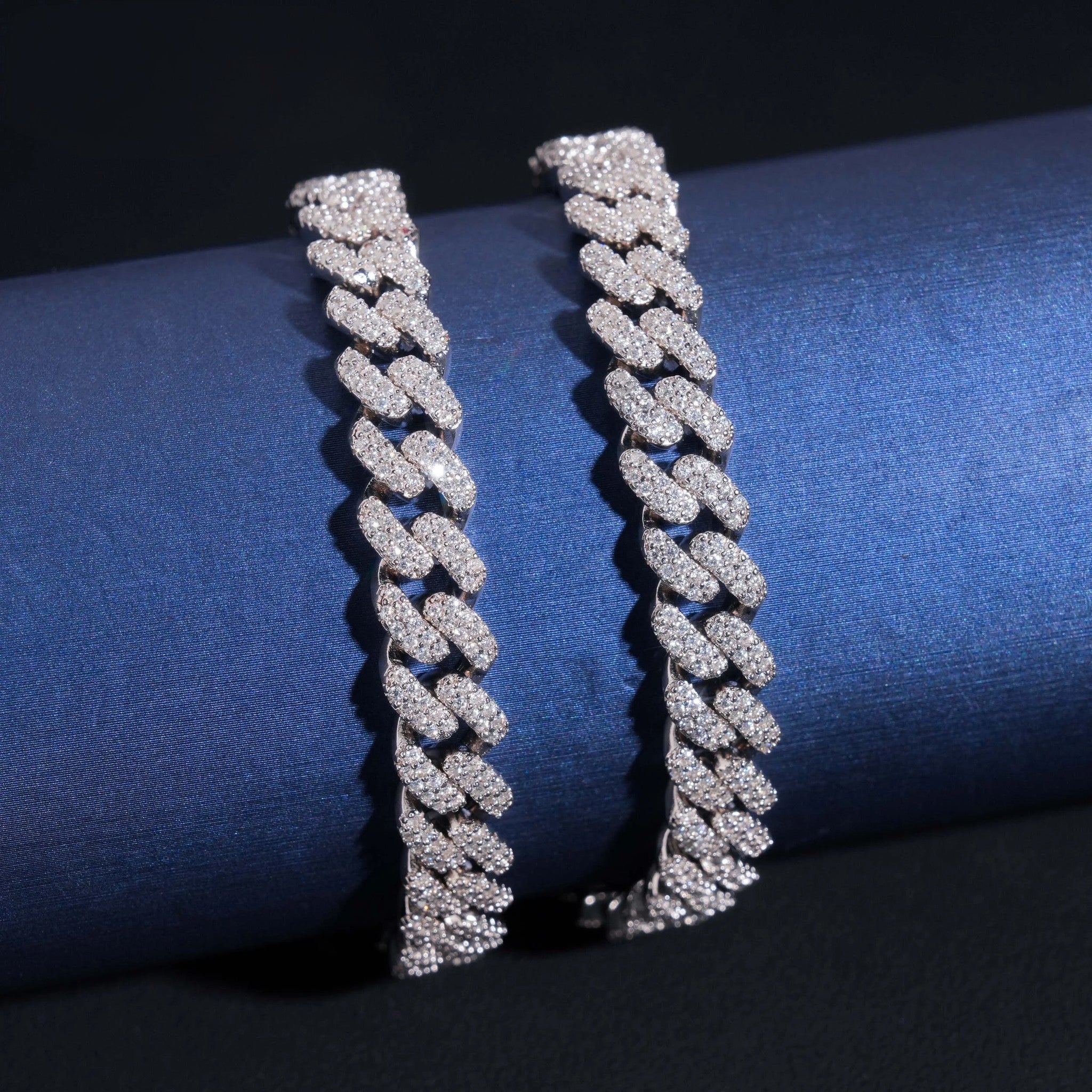 Hot Selling 925 Sterling Silver 8mm Width 2 Row Hip Hop Iced Out Moissanite Cuban Link Bracelet