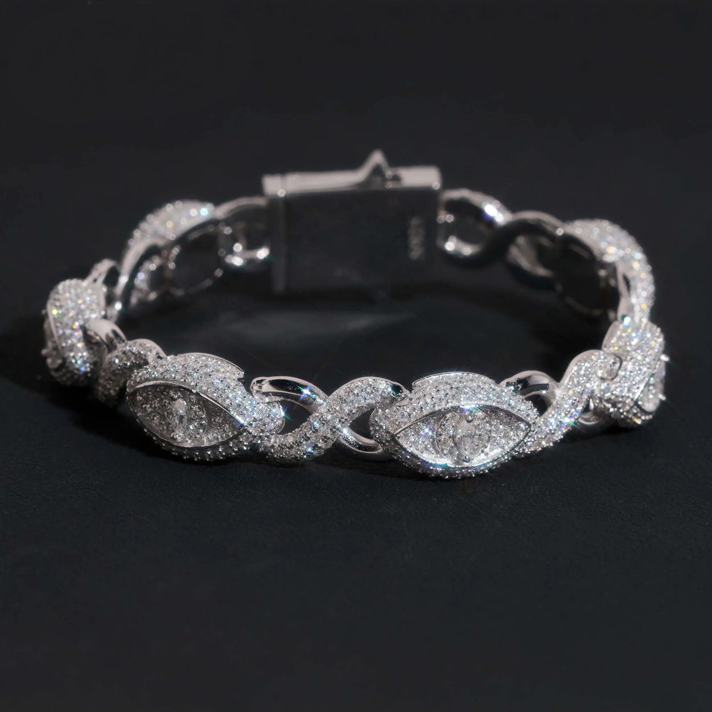 Real 925 Sterling Silver Gold Plated Hip Hop VVS Lab Diamond Moissanite Infinity Cat Eye Cuban Link Chain Bracelet