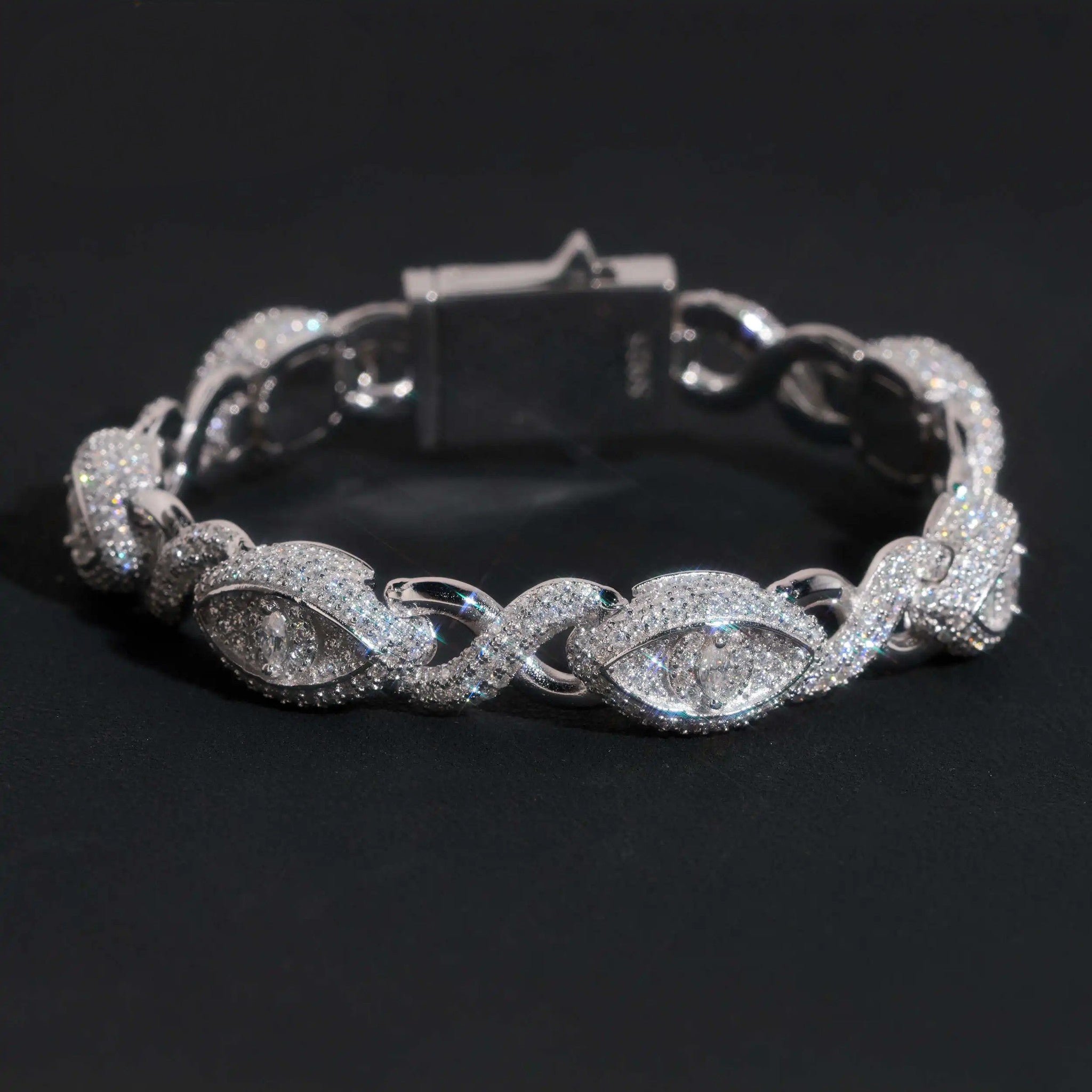 Real 925 Sterling Silver Gold Plated Hip Hop VVS Lab Diamond Moissanite Infinity Cat Eye Cuban Link Chain Bracelet