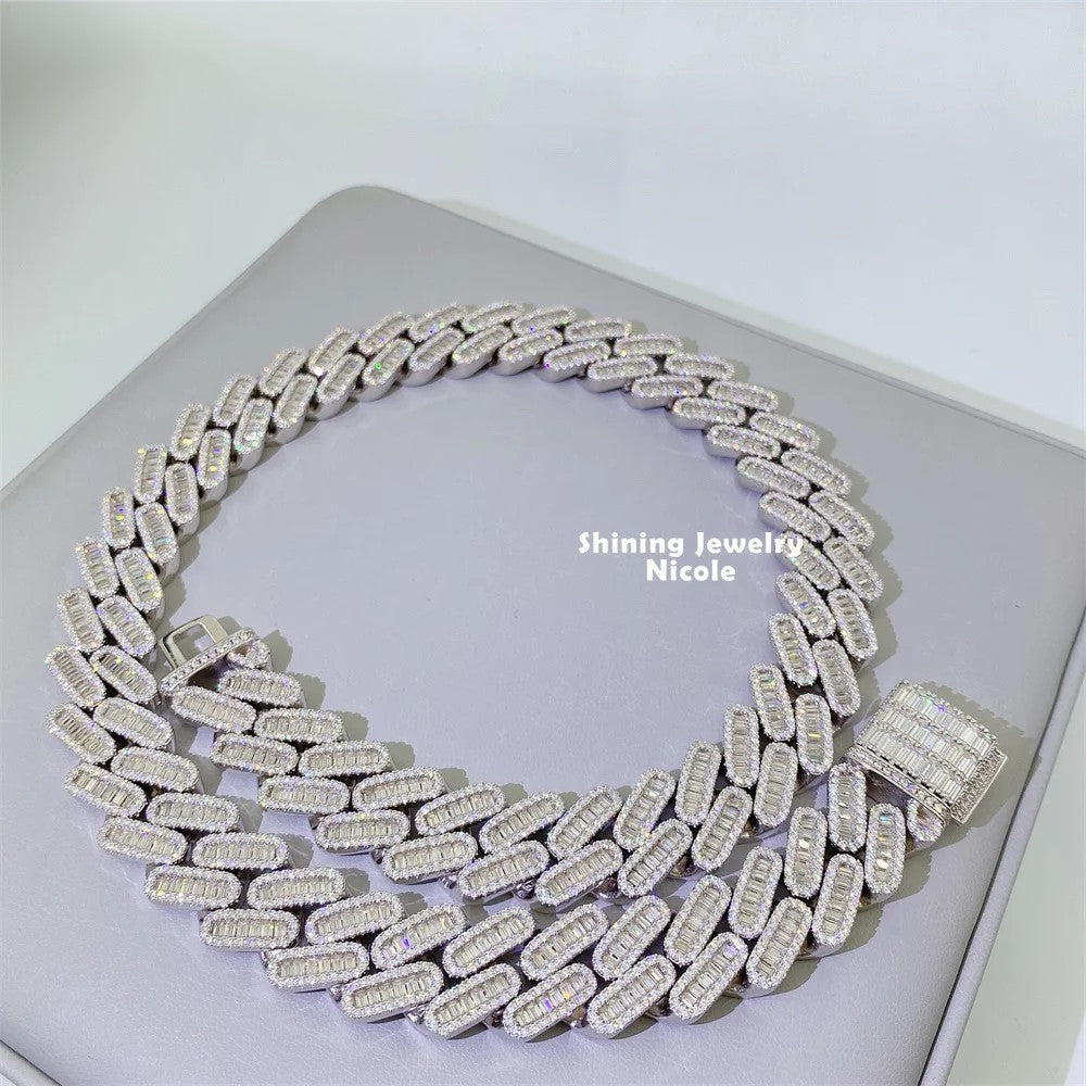 Fine Jewelry Luxury Hip Hop 18mm Iced Out Heavy 925 Silver Moissanite Diamond Cuban Link Chain