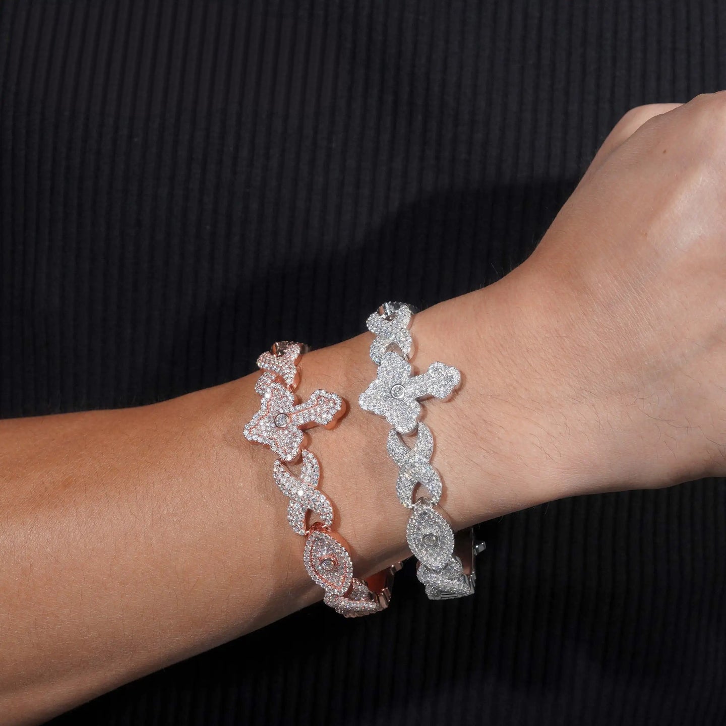 Wholesale Price Hip Hop Jewelry 925 Sterling Silver Pass Diamond Tester Iced Out Infinity Cross Eye Cuban Link Bracelet