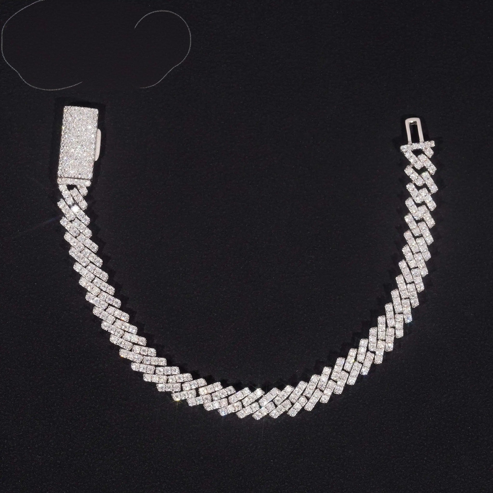 Single Row Moissanite 7mm Iced Out Cuban Necklace & Bracelet VVS Moissanite 925 Sterling Silver Miami Cuban Link Chain
