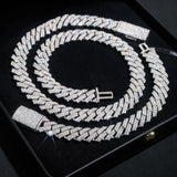Shining Moissanite Hip Hop Jewelry 15mm 2rows Design Sterling Silver Gold Plated Diamond Moissanite Cuban Link Chain