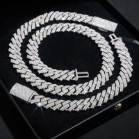 Shining Moissanite Hip Hop Jewelry 15mm 2rows Design Sterling Silver Gold Plated Diamond Moissanite Cuban Link Chain