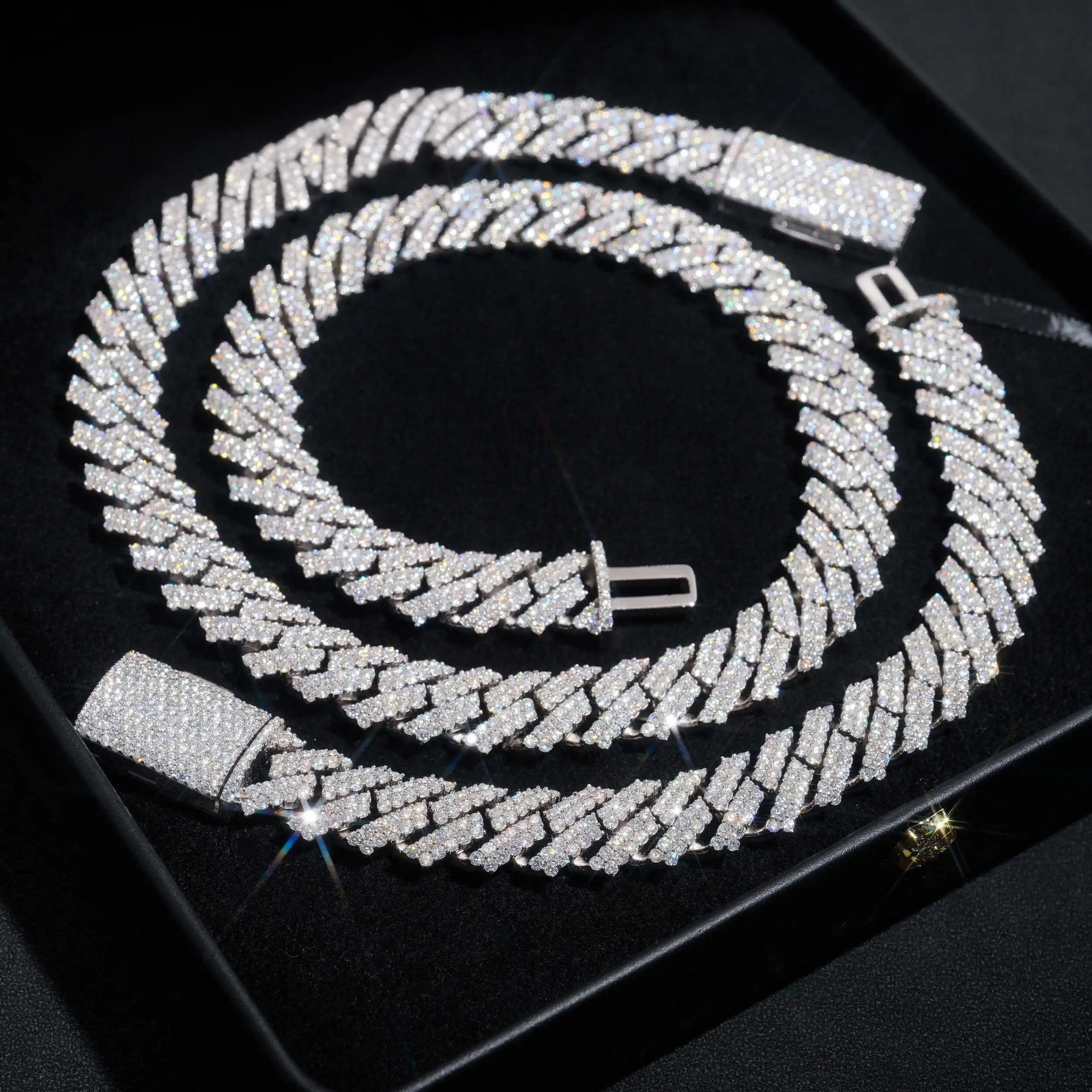 Shining Moissanite Hip Hop Jewelry 15mm 2rows Design Sterling Silver Gold Plated Diamond Moissanite Cuban Link Chain