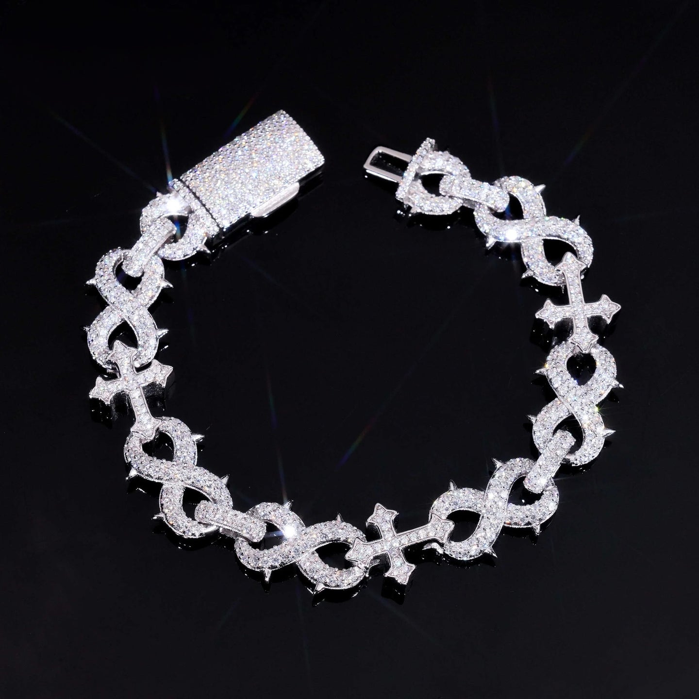 Factory 15MM Width Hip Hop Jewelry Real Silver 925 Gold Plated VVS Lab Diamond Moissanite Infinity Cuban Link Chain Bracelet