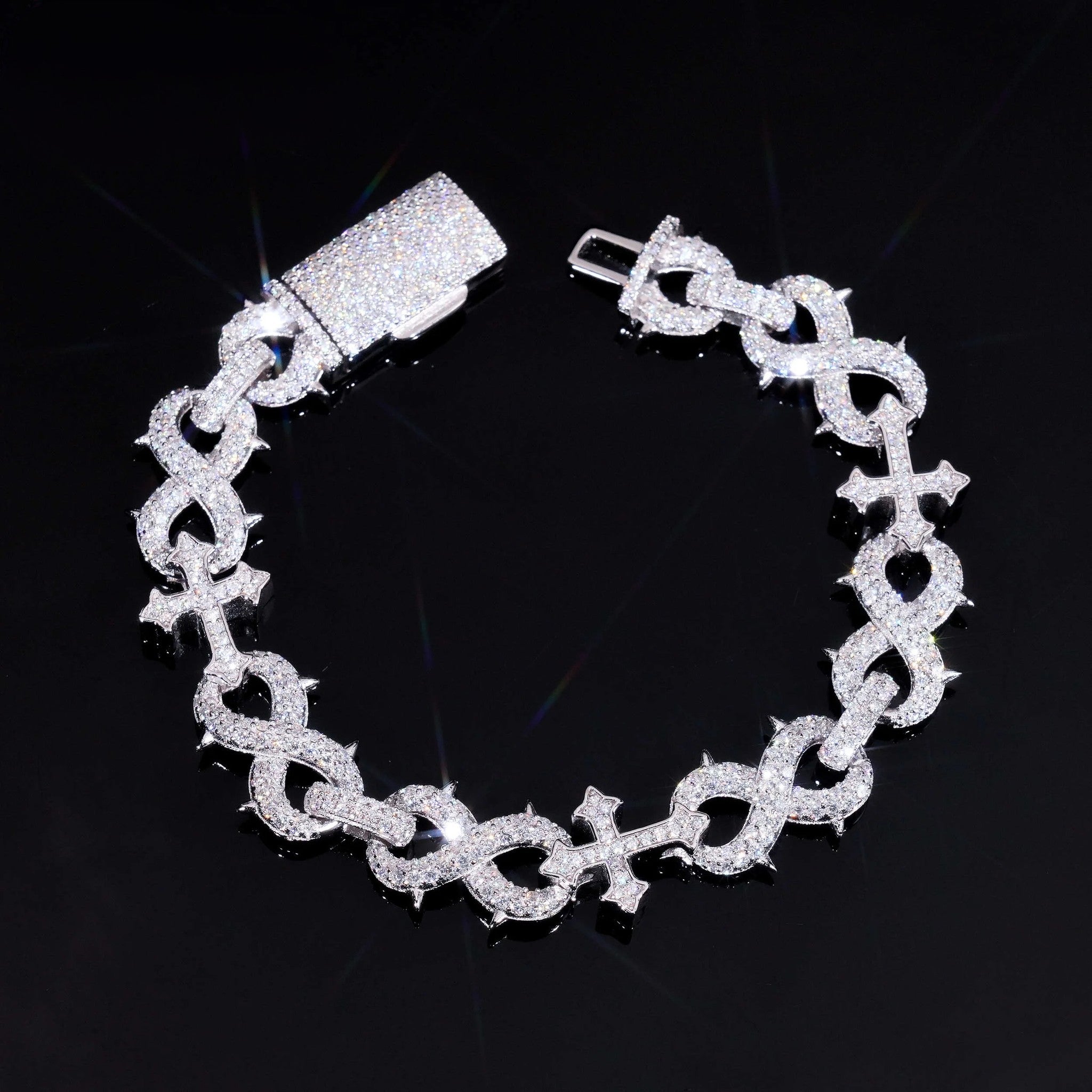 Factory 15MM Width Hip Hop Jewelry Real Silver 925 Gold Plated VVS Lab Diamond Moissanite Infinity Cuban Link Chain Bracelet