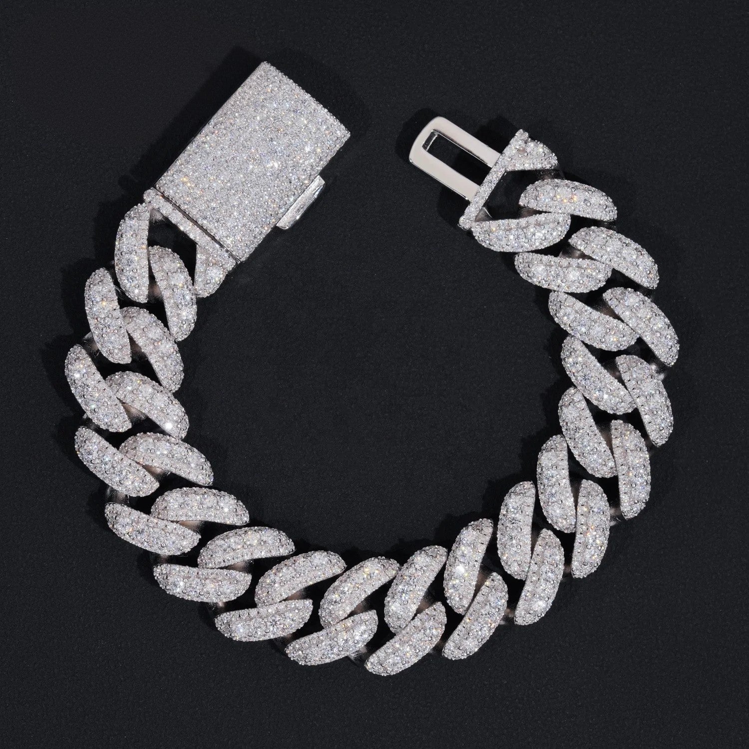 Fine Jewelry Hip Hop 16mm Mens 925 Sterling Silver Diamond Iced Out VVS Moissanite Cuban Link Bracelet