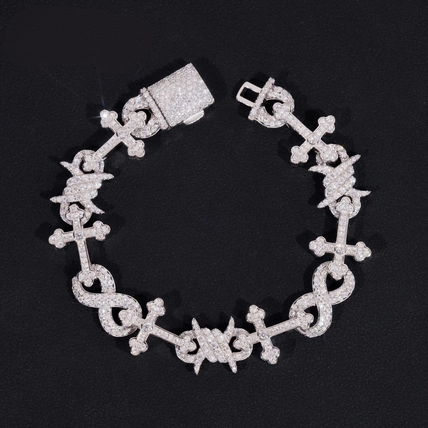 New Arrival Hip Hop Jewelry 925 Sterling Silver Pass Diamond Tester Iced Out Cross Infinity Link Moissanite Cuban Bracelet