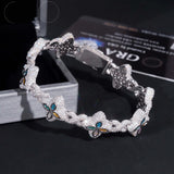 Custom Luxury Iced Out Hip Hop Moissanite Diamond 925 Silver Cuban Link Chain Bracelet Popular Colorful Flower Clover Bracelet