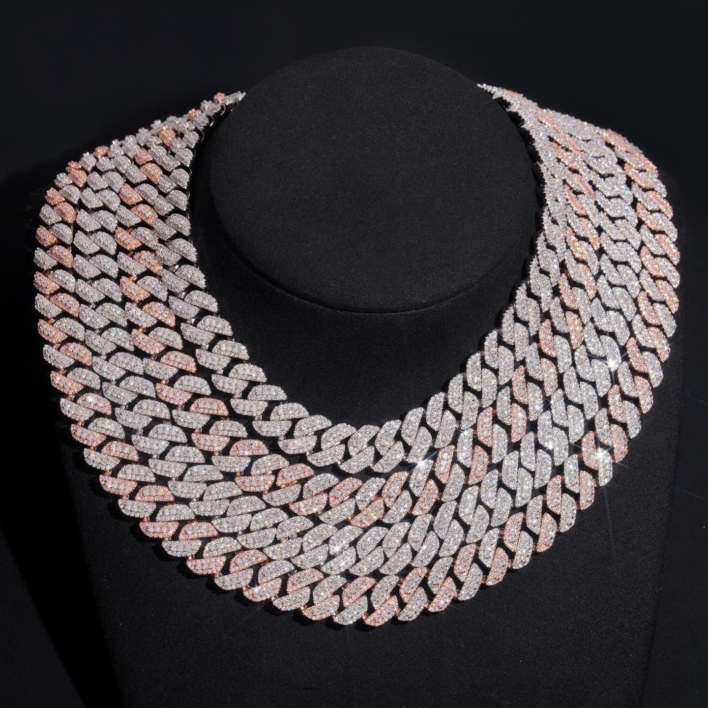 RTS Factory Hip Hop Jewelry 13mm Raised Stones Solid 925 Sterling Silver Gold Plated Iced Out Moissanite Miami Cuban Link Chain