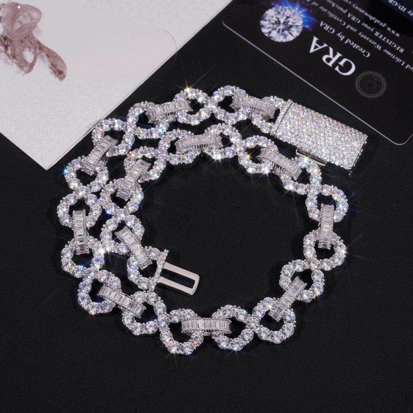 Hip Hop Style Baguette Diamond 925 Sterling Silver Iced Out 16mm Cuban Moissanite Infinity Link Chain
