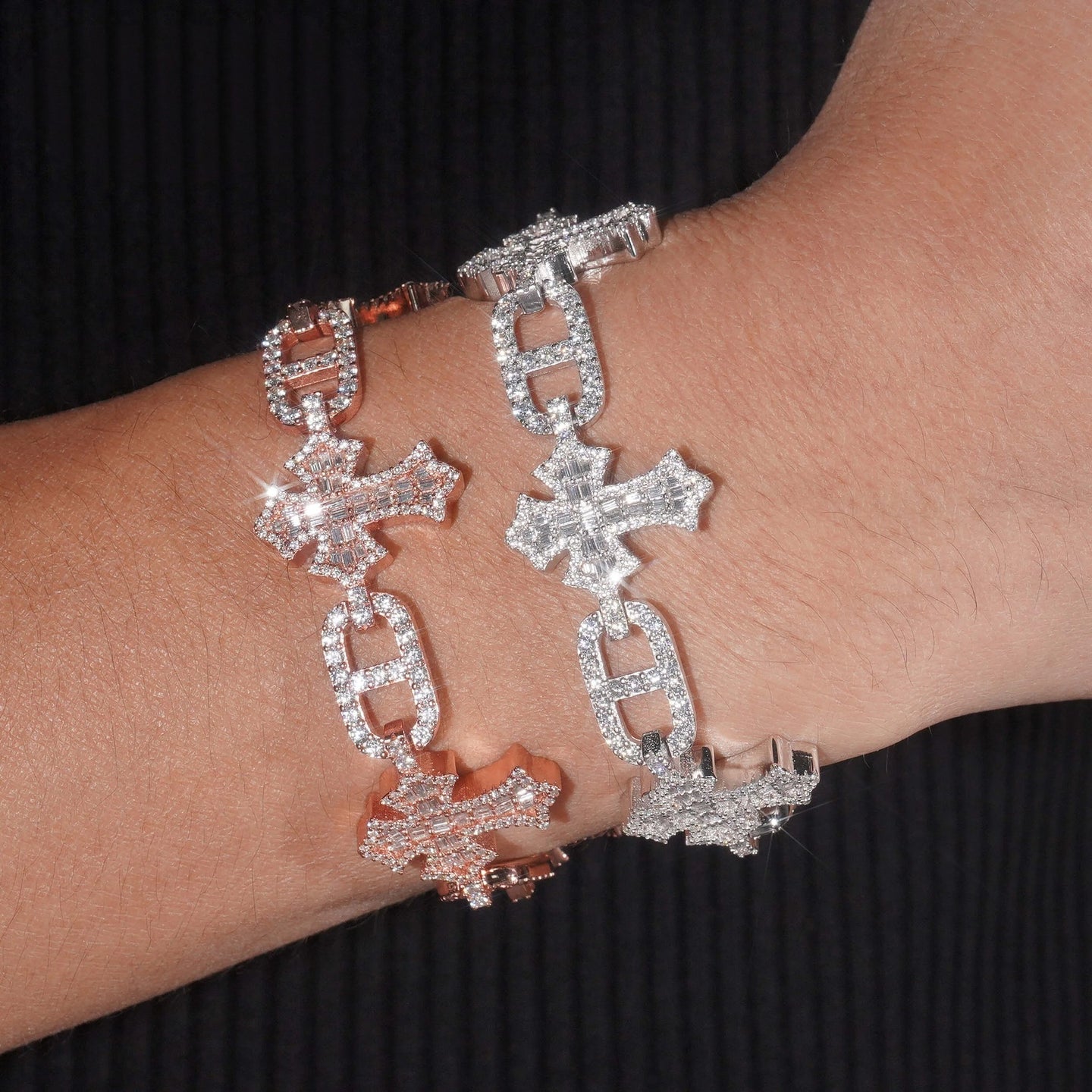 Fashion Hip Hop Style New Design 925 Sterling Silver Iced Out Cross Infinity Moissanite Men Bracelet