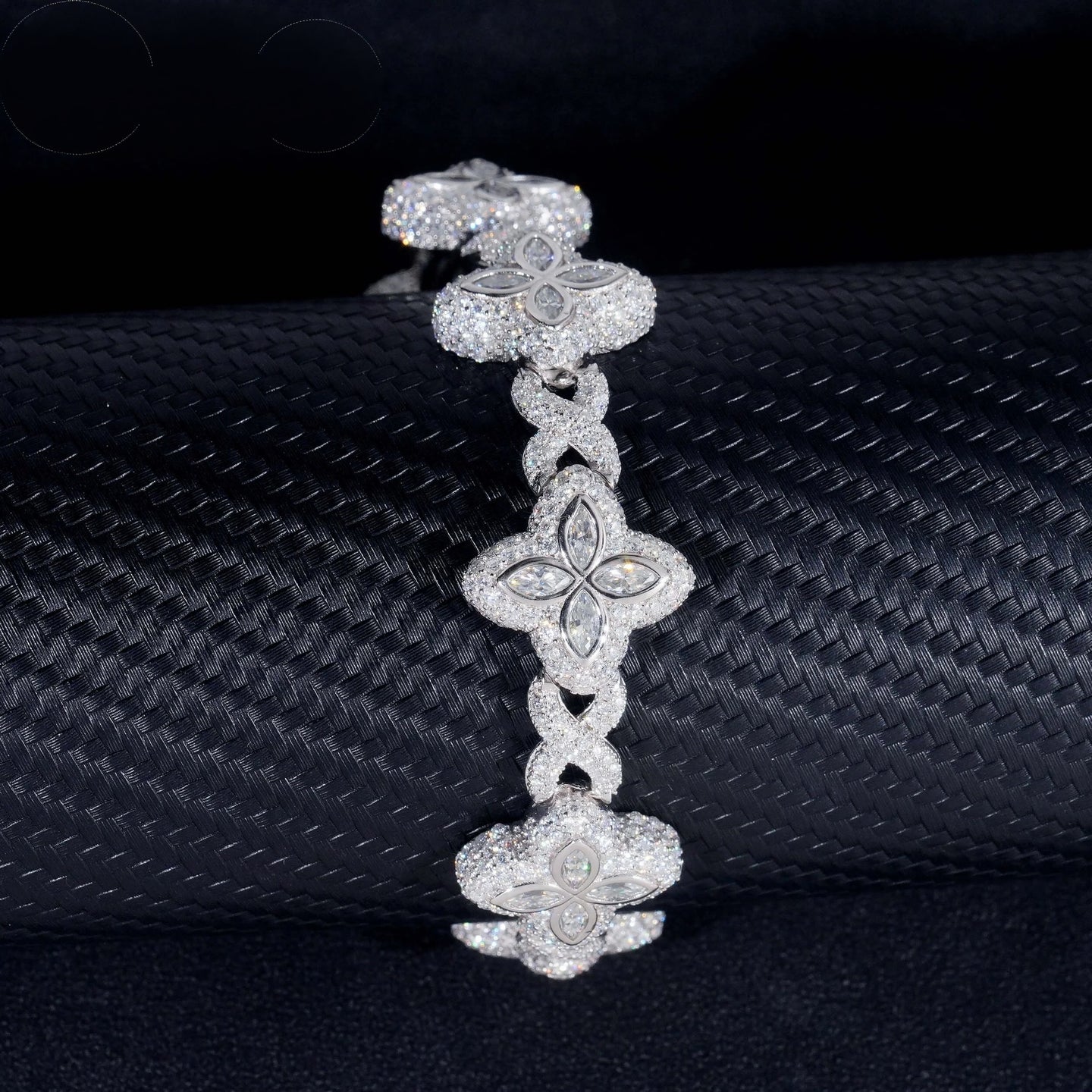 Hot Selling Hip Hop Style Rapper 925 Sterling Silver Men Infinity Cuban Link Moissanite Clover Bracelet
