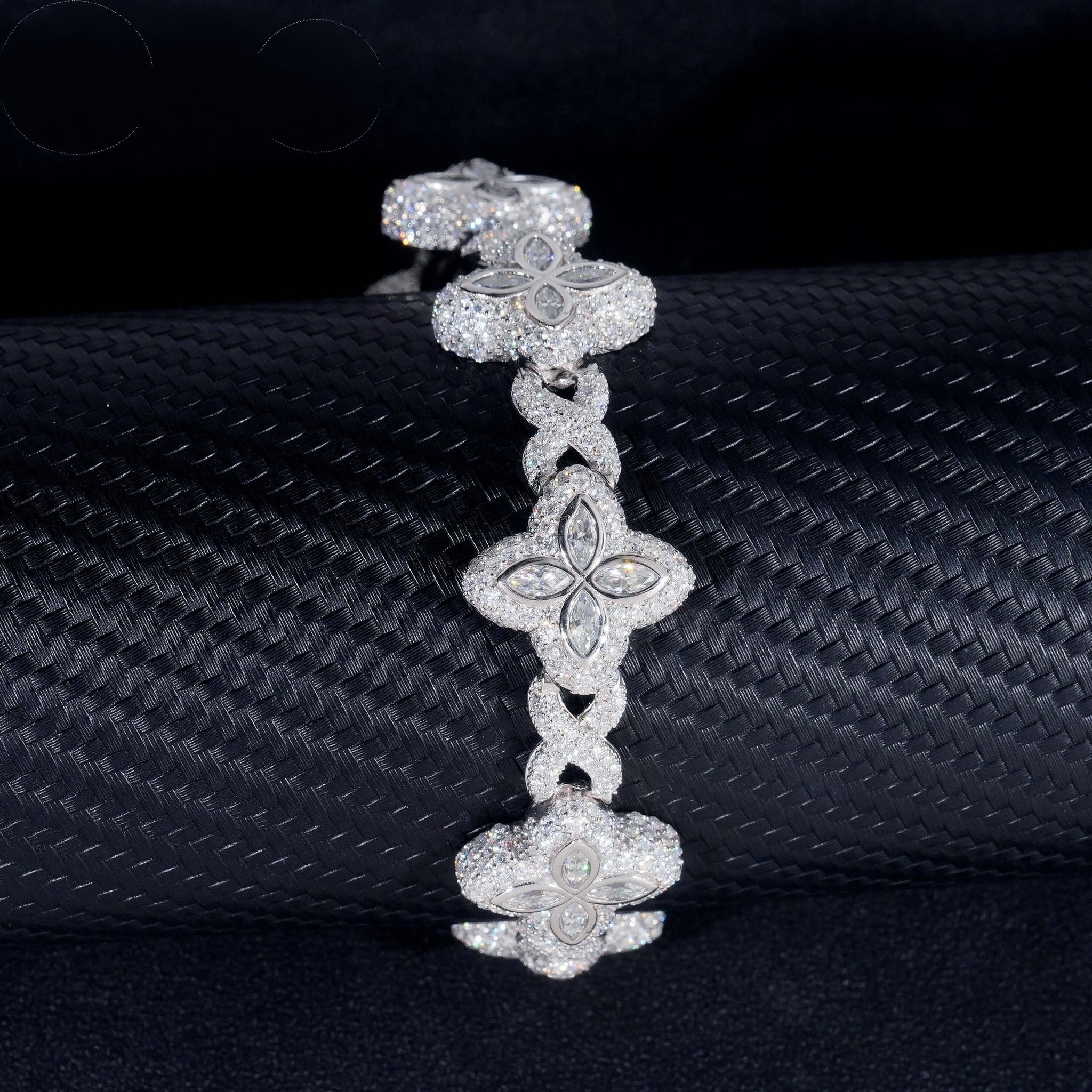 Hot Selling Hip Hop Style Rapper 925 Sterling Silver Men Infinity Cuban Link Moissanite Clover Bracelet