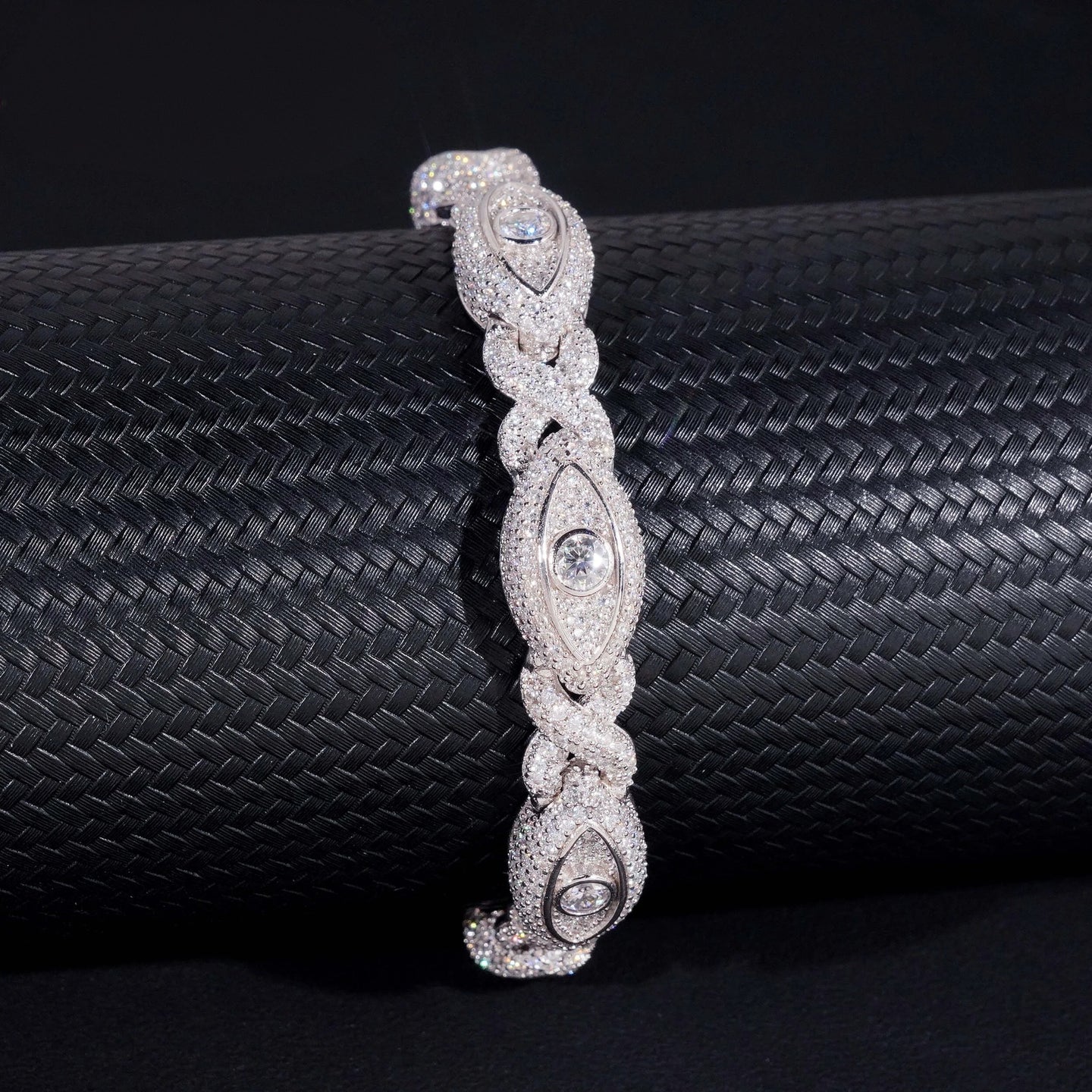 Hot Selling 925 Sterling Silver Hip Hop Iced Out Infinity Eye Moissante Cuban Link Bracelet