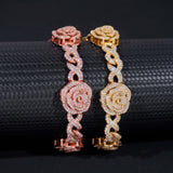 Romantic Rose 3D Gold Plated Iced Out 16mm 925 Sterling Silver Hip Hop Infinity Link Bracelet