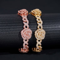 Romantic Rose 3D Gold Plated Iced Out 16mm 925 Sterling Silver Hip Hop Infinity Link Bracelet