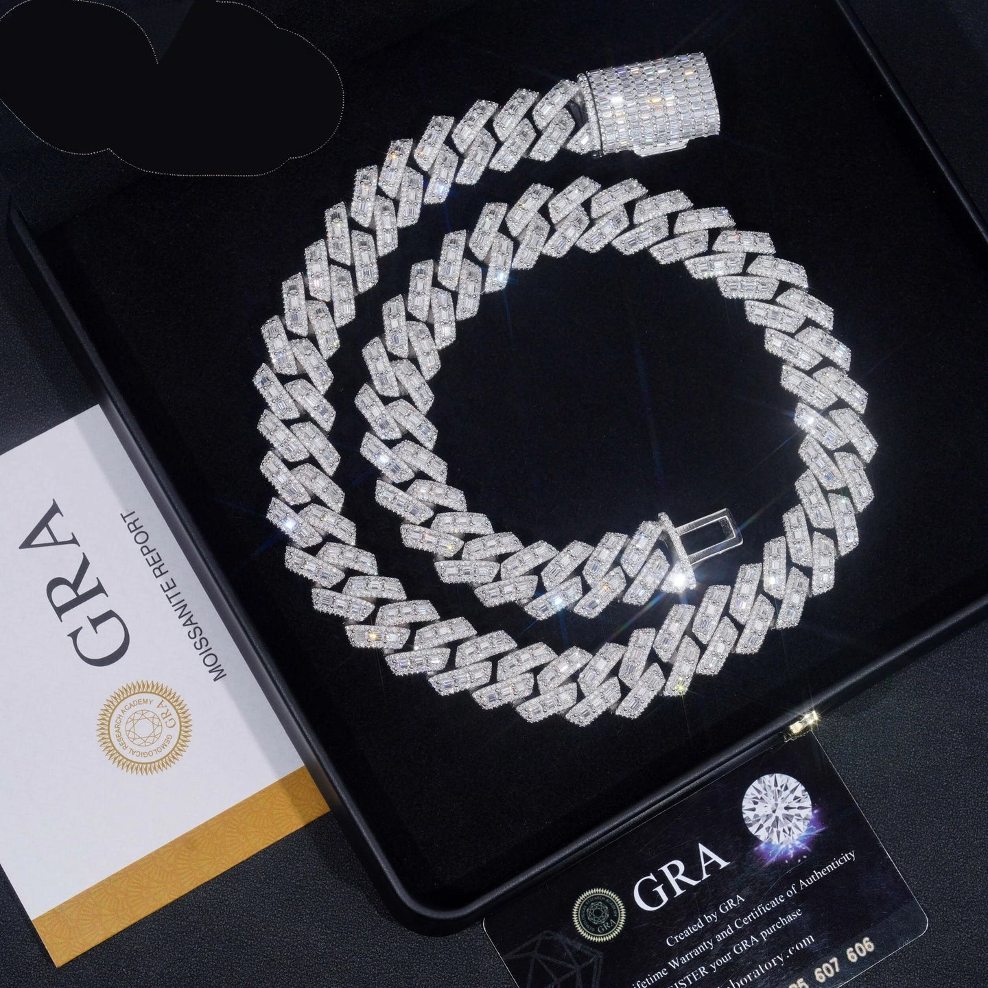Pass Diamond Tester Rapper Jewelry Iced Out Baguette 18MM 925 Silver Hip Hop Moissanite Cuban Link Chain