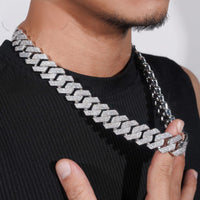 Big Heavy 22mm Sticking Out 3 Rows Hip Hop 925 Silver Moissanite Diamond Cuban Link Chain for Men