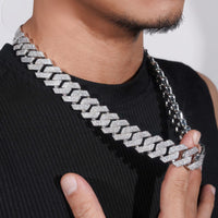 Hip Hop Miami Necklace 4 Rows Diamond Iced Out 925 Sterling Silver 20mm Moissinite Cuban Link Chain