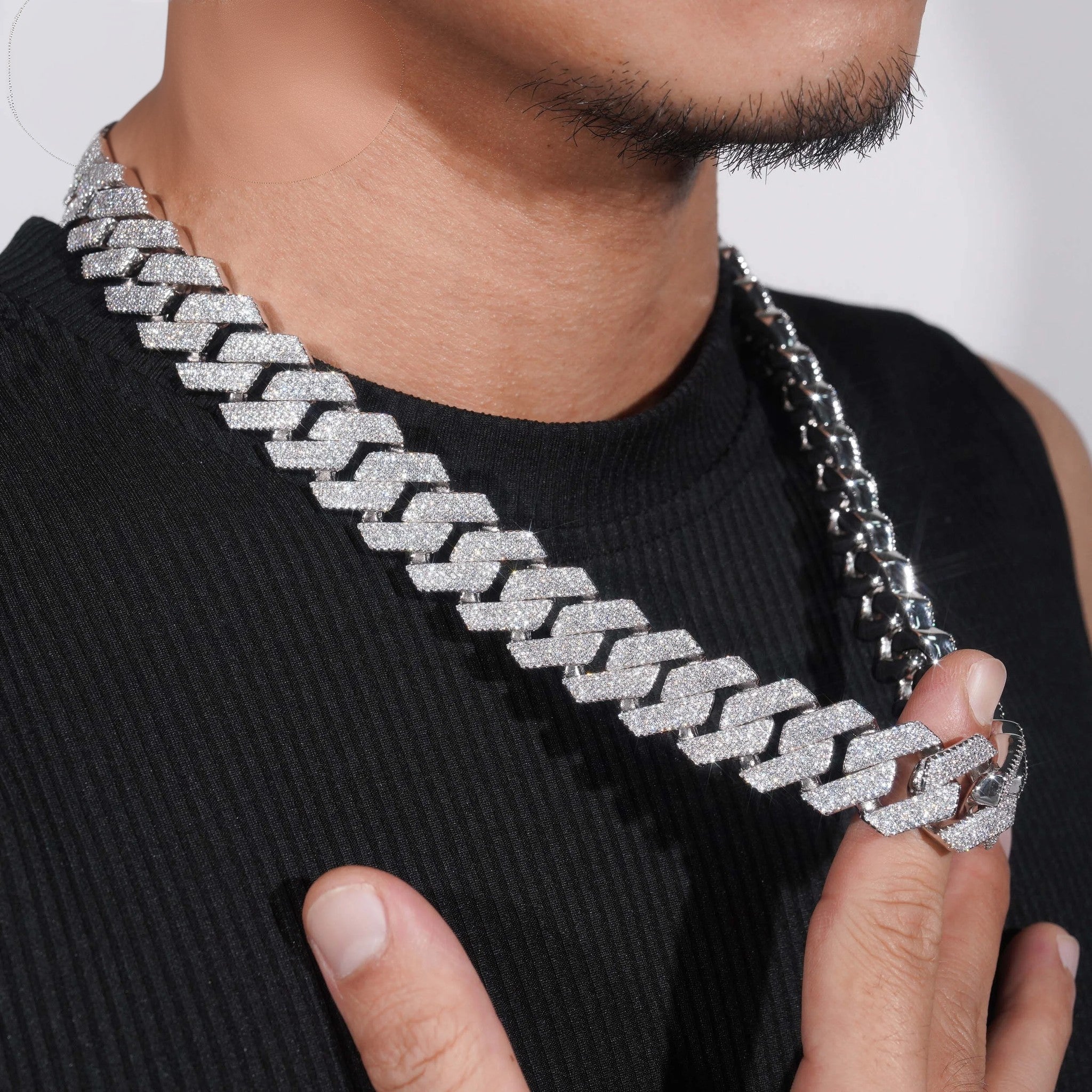 Hip Hop Miami Necklace 4 Rows Diamond Iced Out 925 Sterling Silver 20mm Moissinite Cuban Link Chain