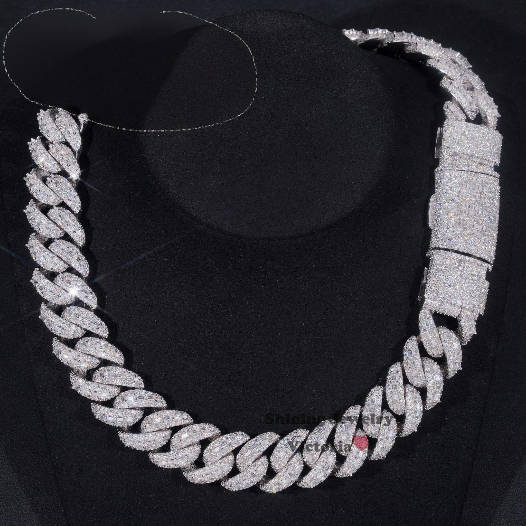 Bulk Size 22MM S925 Solid Silver Iced Out Hip Hop Jewelry Moissanite Diamond VVS Miami Cuban Link Chain Mosaic Cuban Chain