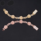 Romantic Rose 3D Gold Plated Iced Out 16mm 925 Sterling Silver Hip Hop Infinity Link Bracelet
