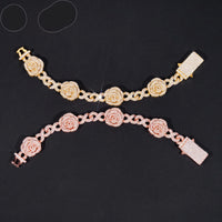 Romantic Rose 3D Gold Plated Iced Out 16mm 925 Sterling Silver Hip Hop Infinity Link Bracelet