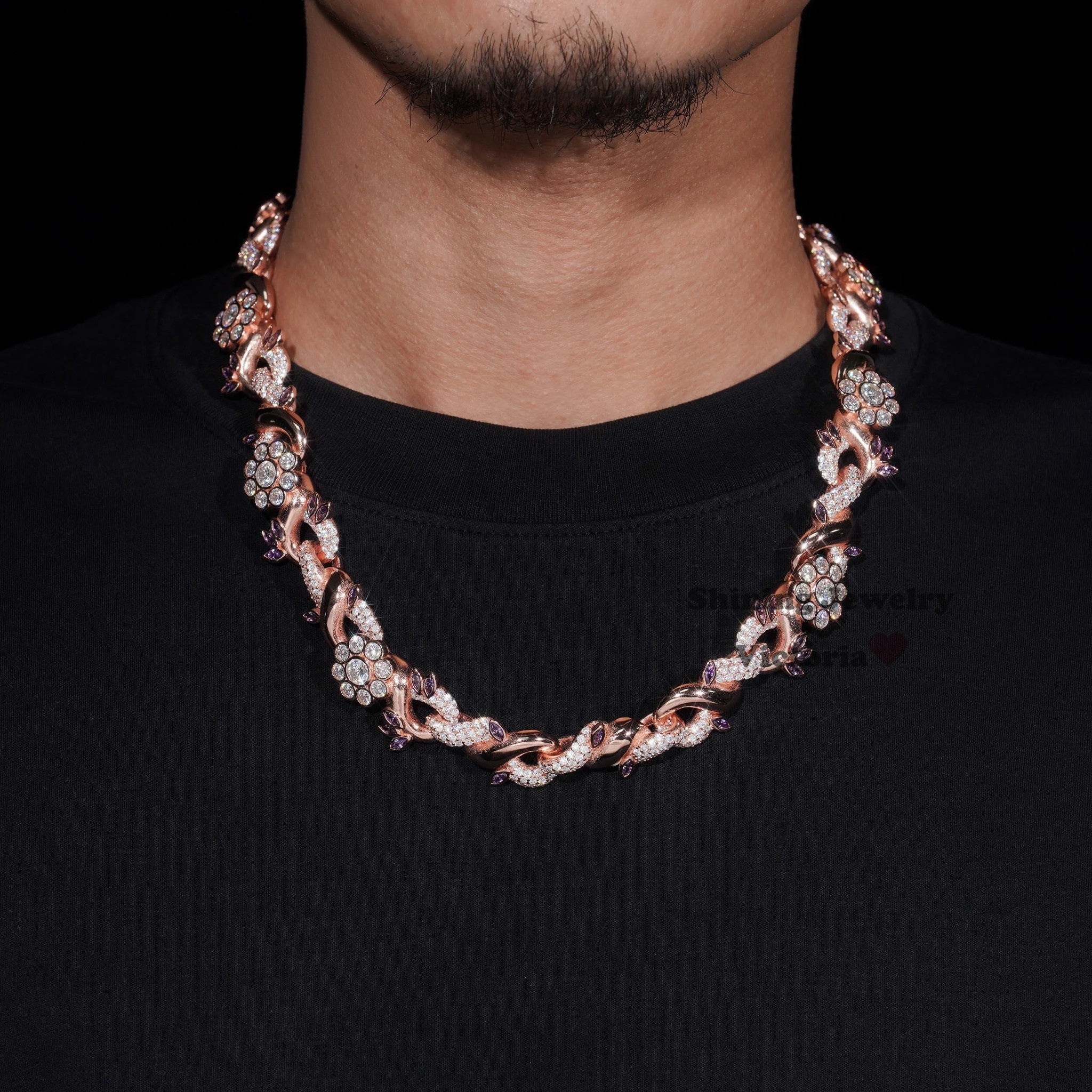 Pass Diamond Tester Rose Gold VVS Moissanite Lab Diamond Silver 925 18MM Flower Cuban Hip Hop Iced Out Jewelry Cuban Link Chain