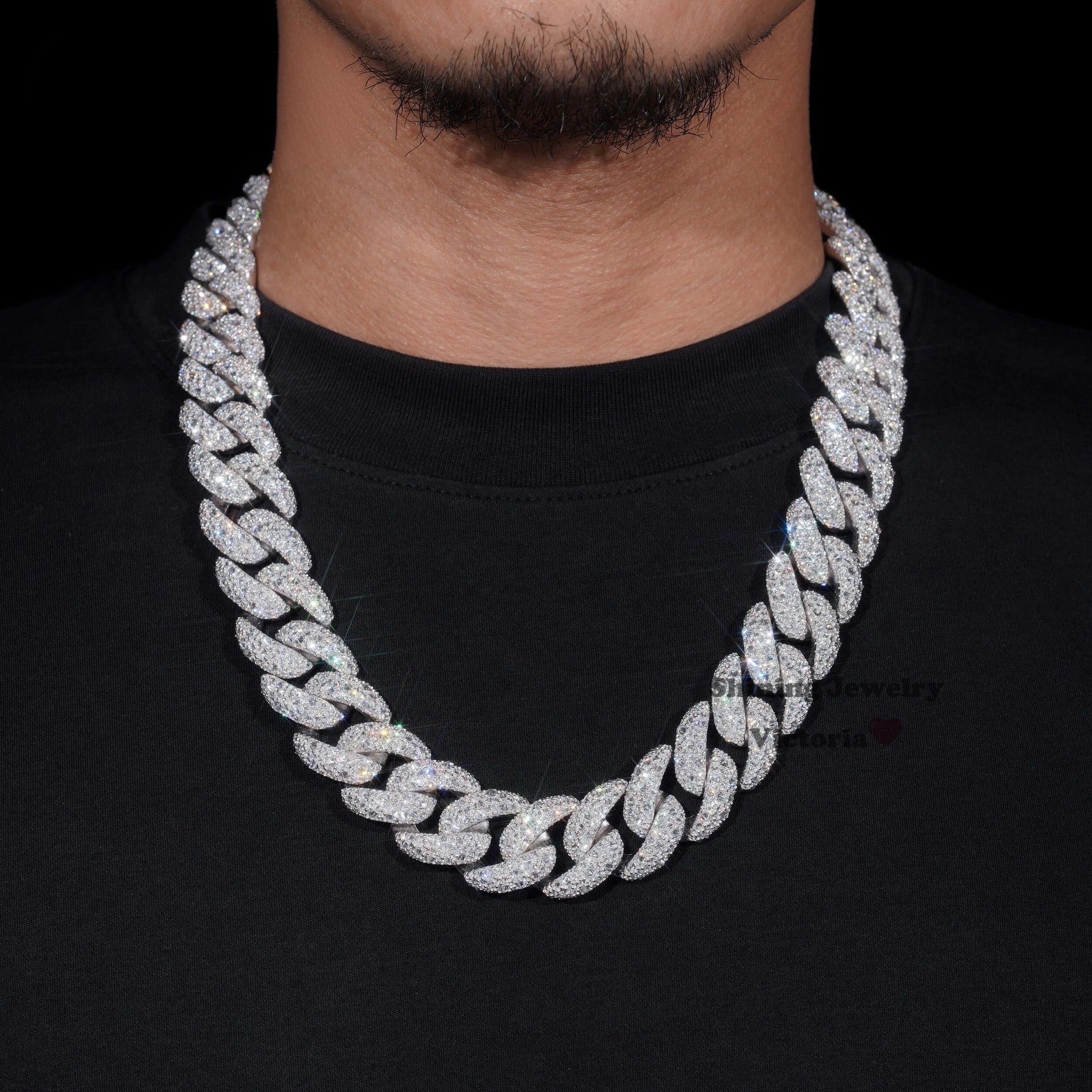 Rapper Hip Hop Jewelry Prong Setting GRA 925 Sterling Silver White Gold Plated Miami Moissanite Diamond 20MM Mosaic Cuban Chain