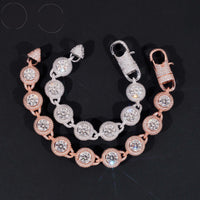 Fully Iced Out Bezel Setting 2ct Center Stone 14mm Width Hip Hop 925 Silver Men VVS Moissanite Bracelet