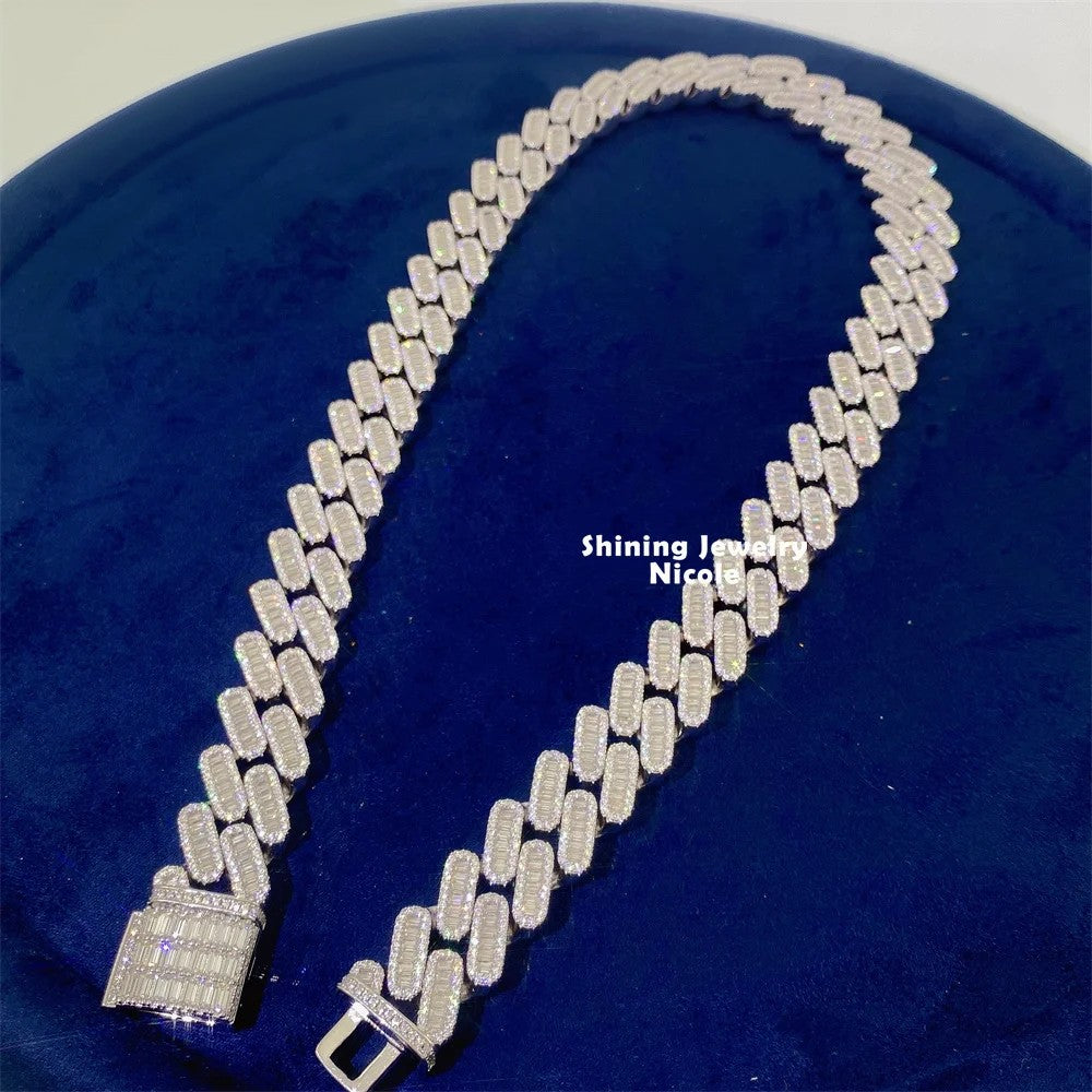Fine Jewelry Luxury Hip Hop 18mm Iced Out Heavy 925 Silver Moissanite Diamond Cuban Link Chain