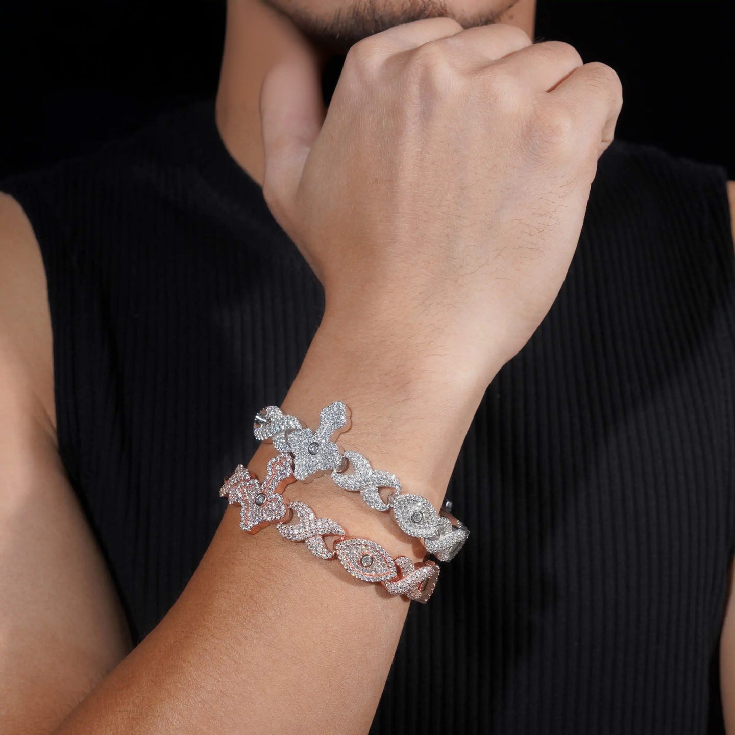 Wholesale Price Hip Hop Jewelry 925 Sterling Silver Pass Diamond Tester Iced Out Infinity Cross Eye Cuban Link Bracelet