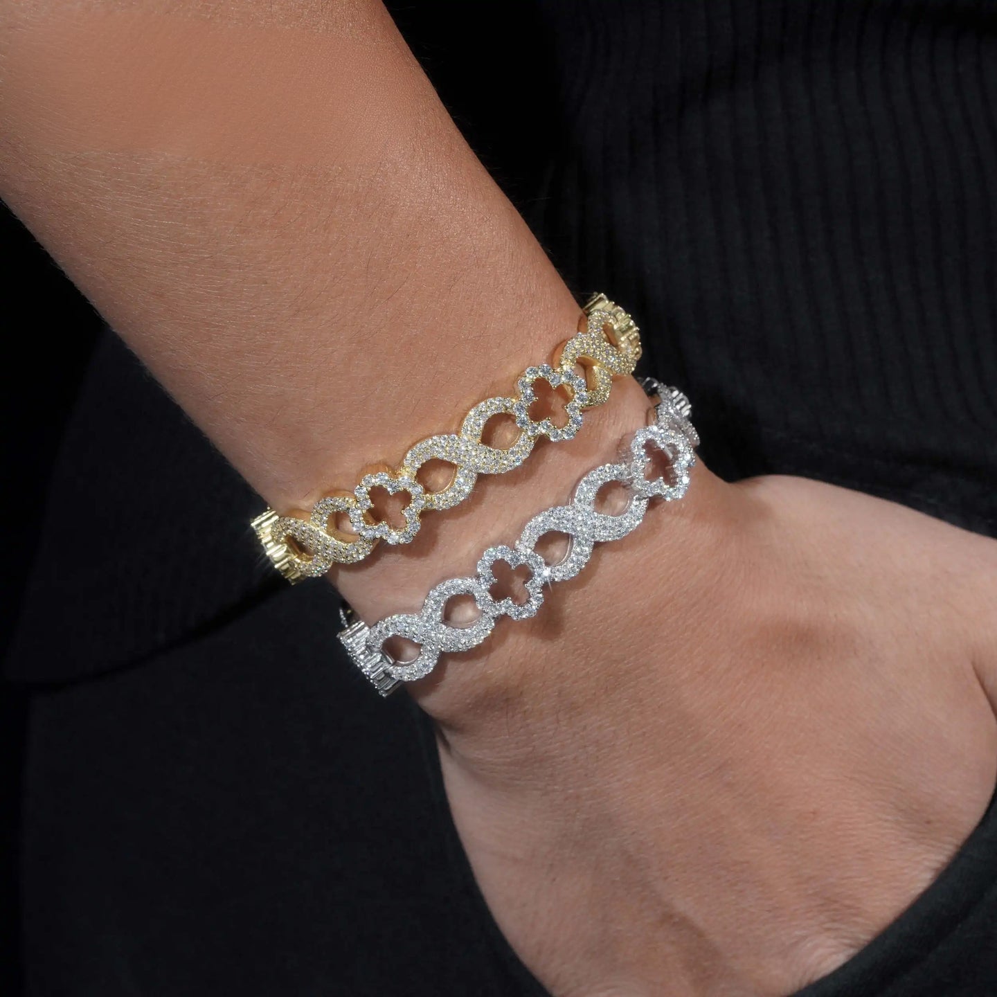 New Design Hip Hop Jewelry Real 925 Sterling Silver Pass Diamond Tester Fully Iced Out Flower Infinity Cuban Link Bracelet