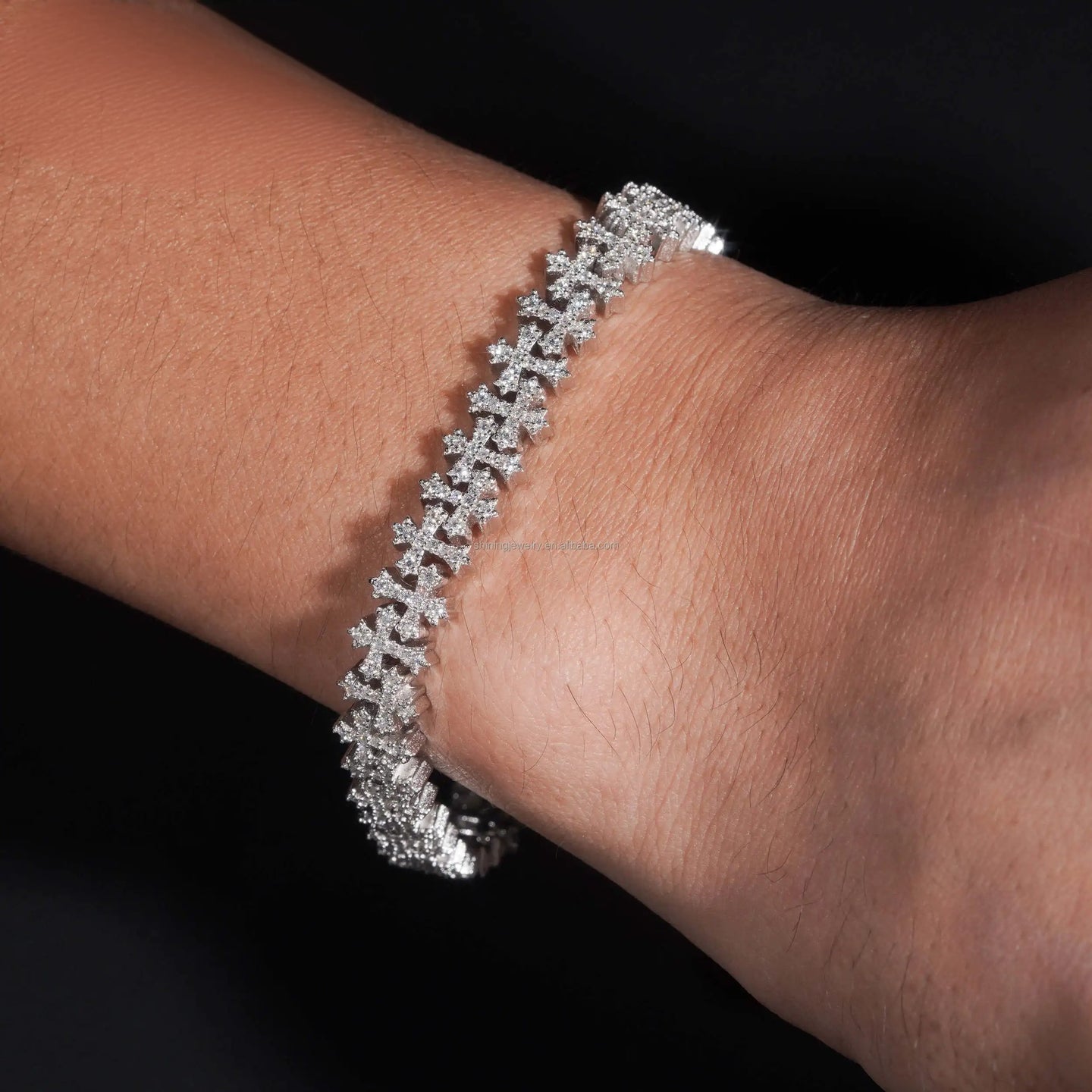 Luxury Small Size Cross Cuban Link Chain Sterling Silver 925 Moissanite Cross Bracelets Hip Hop Men's Jewelry