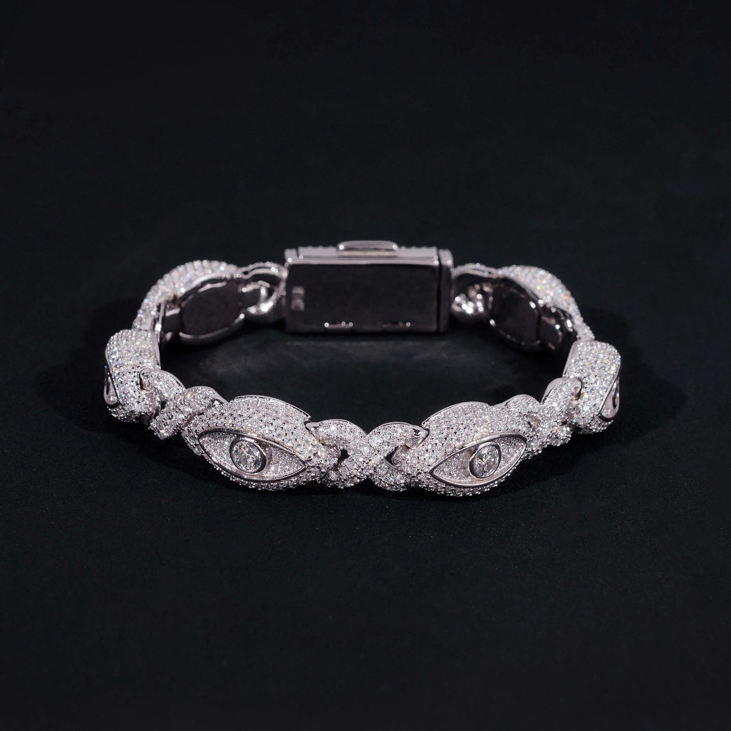 Hot Selling 925 Sterling Silver Hip Hop Iced Out Infinity Eye Moissante Cuban Link Bracelet